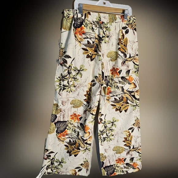 No Brand Pants - Floral Print Women's 100 % Cotton Pants, Elastic Waist Size L